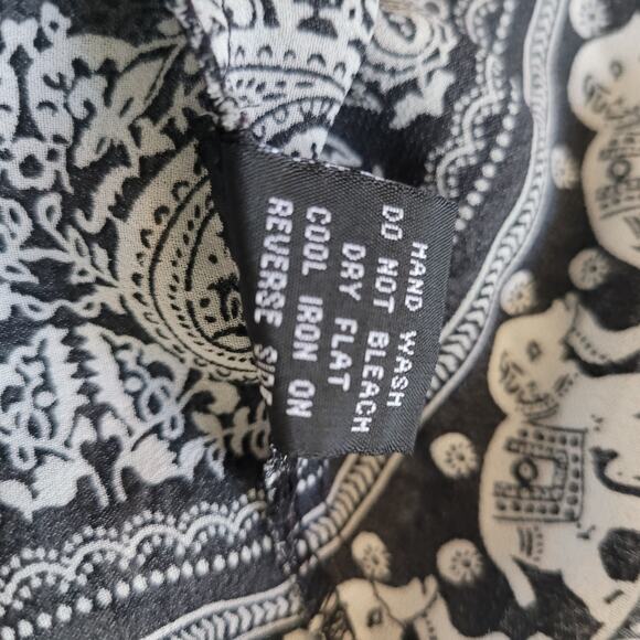 Angie Size L Black White Elephant Print Sheer Blouse with Brass Detail - Picture 9 of 10